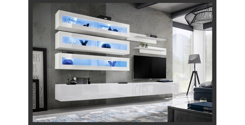 Ensemble de meubles suspendus avec LEDS collection FLY J2. Coloris blanc.