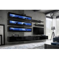 Ensemble de meubles suspendus avec LEDS collection FLY J2. Coloris noir.
