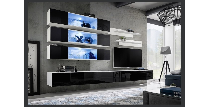 Ensemble de meubles suspendus avec LEDS collection FLY J3. Coloris blanc et noir.