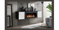 Ensemble de meubles suspendus avec cheminée décorative collection FLY M1. Coloris noir et blanc.