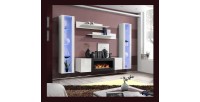 Ensemble de meubles suspendus avec cheminée décorative collection FLY M2. Coloris blanc.