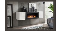 Ensemble de meubles suspendus avec cheminée décorative collection FLY M3. Coloris blanc.