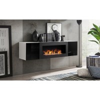 Ensemble de meubles suspendus avec cheminée décorative collection FLY M3. Coloris blanc et noir.