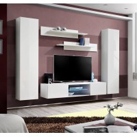 Ensemble Meuble TV FLY O1 avec LED. Coloris blanc. Meuble suspendu design pour votre salon.