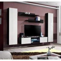 Ensemble Meuble TV FLY O1 avec LED. Coloris noir et blanc. Meuble suspendu design pour votre salon.