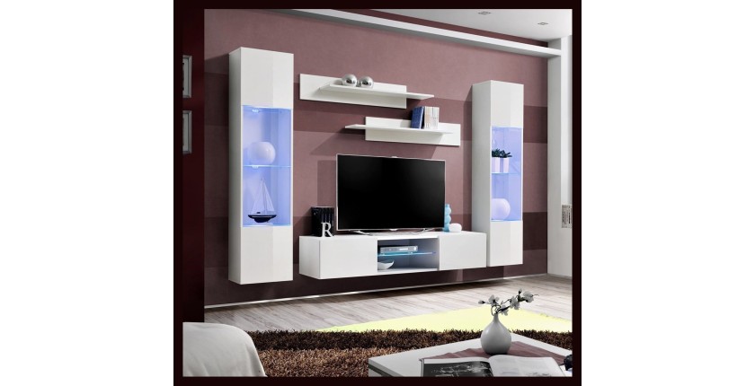 Ensemble Meuble TV FLY O3 avec LED. Coloris blanc. Meuble suspendu design pour votre salon.