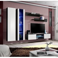 Ensemble Meuble TV FLY O4 avec LED. Coloris noir et blanc. Meuble suspendu design pour votre salon.