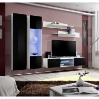 Ensemble Meuble TV FLY O5 avec LED. Coloris blanc et noir. Meuble suspendu design pour votre salon.