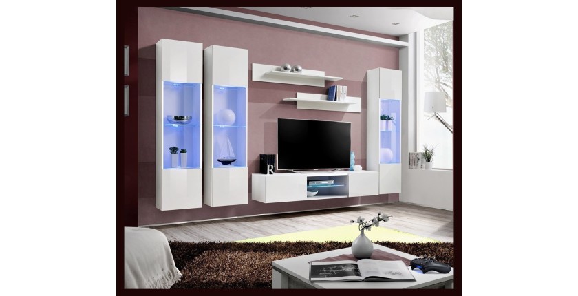 Ensemble Meuble TV FLY P3 avec LED. Coloris blanc. Meubles suspendus design pour votre salon.