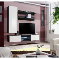Ensemble Meuble TV FLY S1 avec LED. Coloris noir et blanc. Meuble suspendu design pour votre salon.
