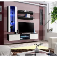 Ensemble Meuble TV FLY S2 avec LED. Coloris noir et blanc. Meuble suspendu design pour votre salon.