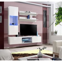 Ensemble Meuble TV FLY S3 avec LED. Coloris blanc. Meuble suspendu design pour votre salon.