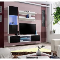 Ensemble Meuble TV FLY S3 avec LED. Coloris blanc et noir. Meuble suspendu design pour votre salon.