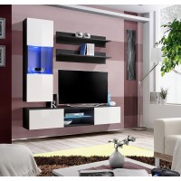 Ensemble Meuble TV FLY S3 avec LED. Coloris noir et blanc. Meuble suspendu design pour votre salon.