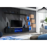 Ensemble meubles de salon SWITCH XXI design, coloris noir et chêne.