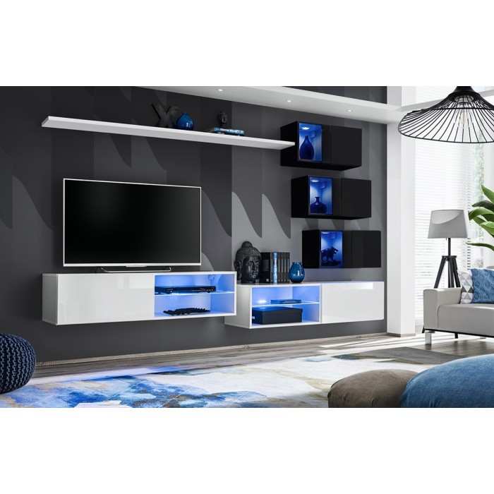 Ensemble meubles de salon SWITCH XXIV design, coloris blanc et noir.