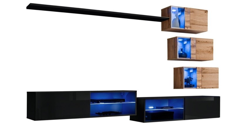Ensemble meubles de salon SWITCH XXIV design, coloris noir et chêne.