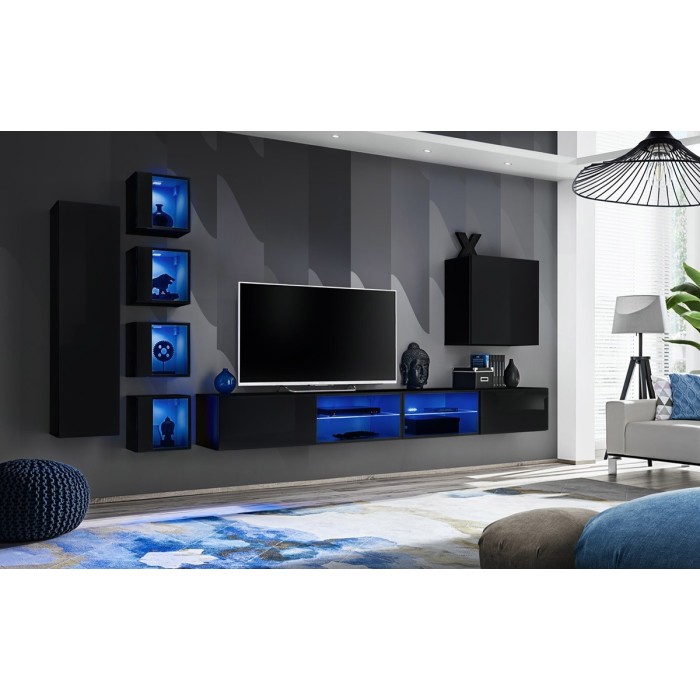 Ensemble meubles de salon SWITCH XXVI design, coloris noir brillant.