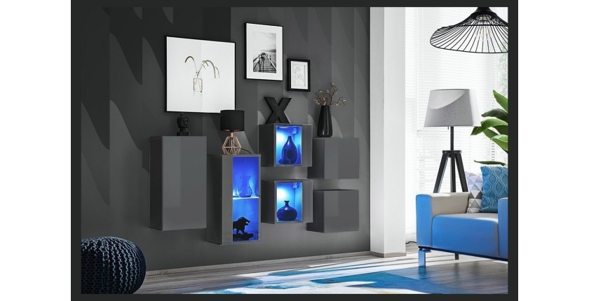 Ensemble meubles de salon SWITCH SBIV design. Coloris gris brillant. Système LED intégré.