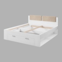 Chambre à coucher FLOYD : Armoire 200cm, Lit 160x200, commode, chevets. Coloris blanc effet bois.