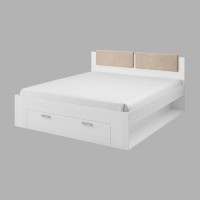 Chambre à coucher FLOYD : Armoire 220cm, Lit 160x200, commode, chevets. Coloris blanc effet bois.