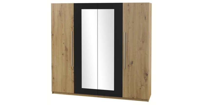 Armoire 4 portes avec miroirs couleur chêne et noir - IRINA