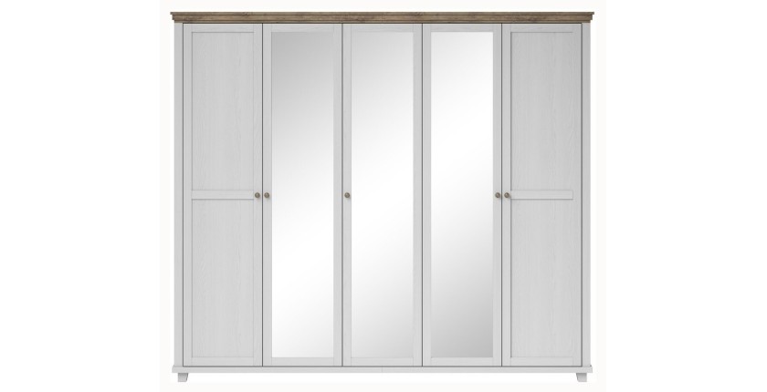Armoire 250x220 avec 5 portes. Coloris blanc et chêne. Collection ASSIA