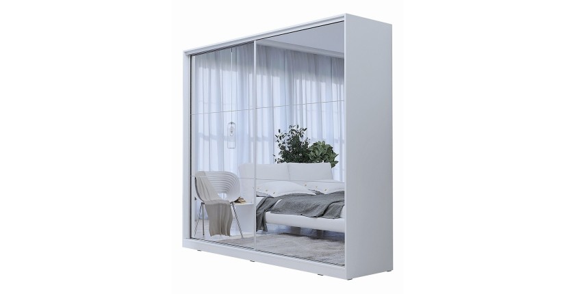 Armoire blanche 200cm avec miroirs, portes coulissantes. Collection CALABRE.