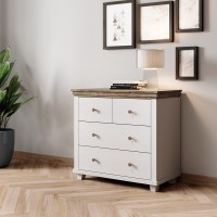Commode design 4 tiroirs. Coloris blanc et chêne. Collection ASSIA