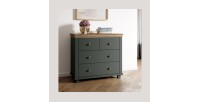 Commode design 4 tiroirs. Coloris vert kaki et chêne. Collection ASSIA