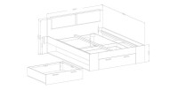 Lit adulte 140x200 avec tiroirs intégrés - Collection FLOYD. Coloris chêne foncé et noir