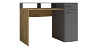 Bureau droit design avec caisson de rangement collection OFFICE coloris chêne et gris.