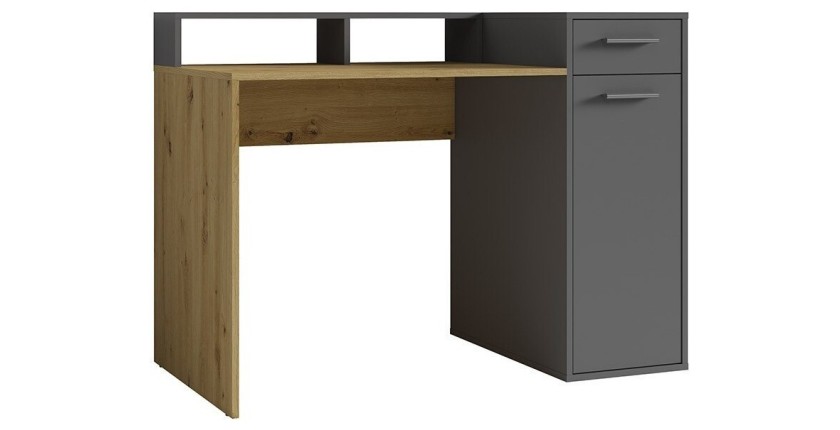 Bureau droit design avec caisson de rangement collection OFFICE coloris chêne et gris.