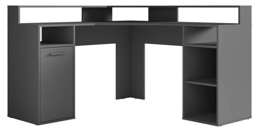 Bureau d'angle design avec nombreux rangements collection OFFICE coloris gris.