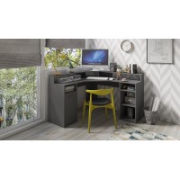 Bureau d'angle design avec nombreux rangements collection OFFICE coloris gris.