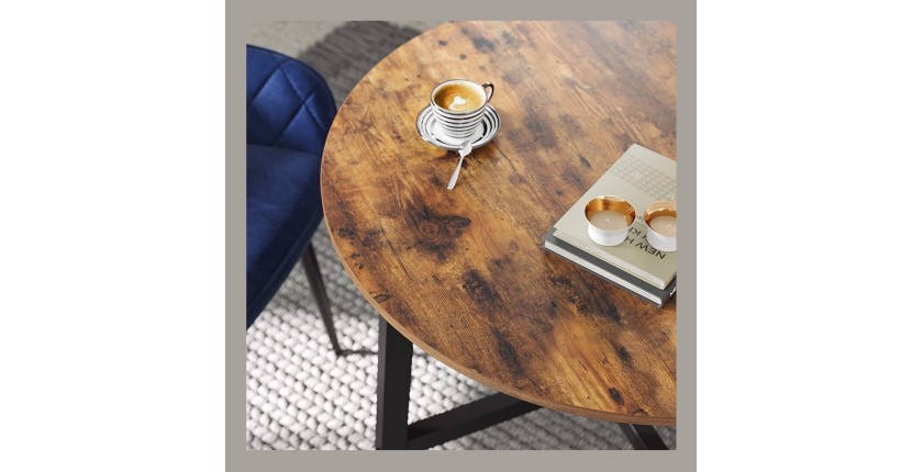 Table à manger ronde structure en métal noir et plateau en bois style industriel collection TAMPA.