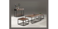 Console de salon avec tiroirs style industriel en bois massif et structure métal. Collection EBENE