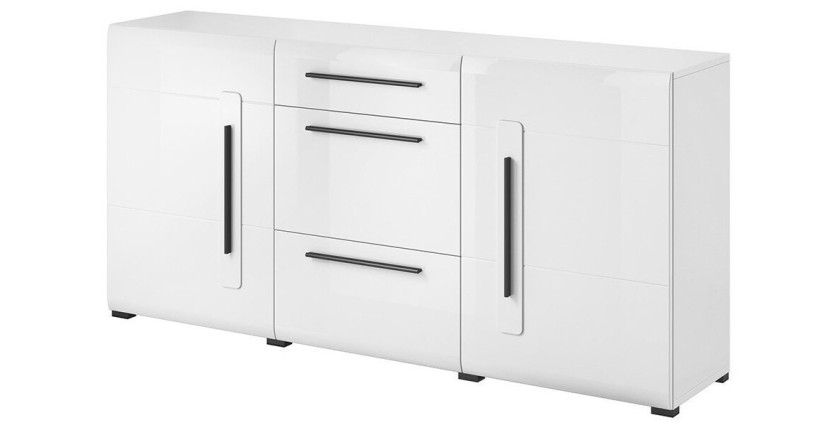 Buffet design 180cm. Collection BREDA deux portes et trois tiroirs. Coloris blanc.