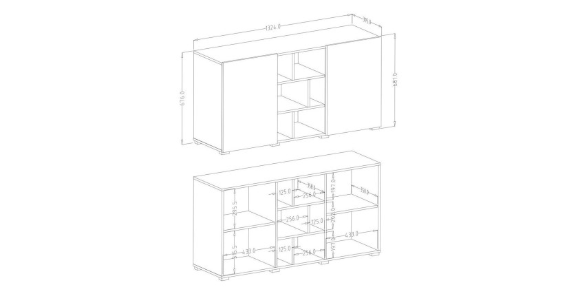 Buffet 130cm style design collection NARVA. Coloris ardoise.