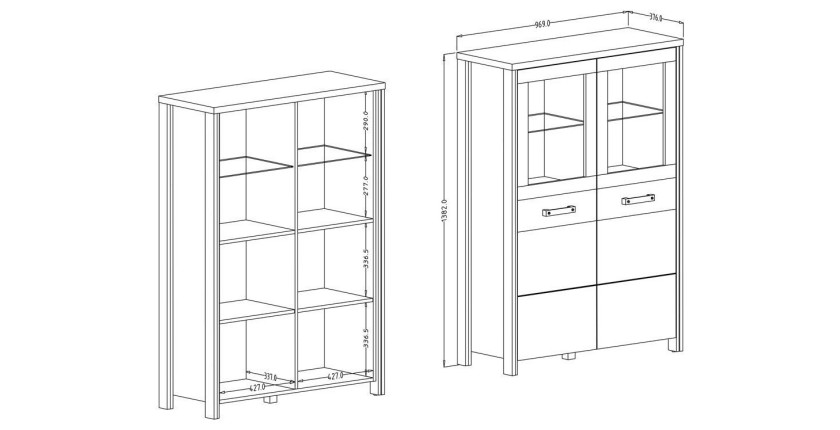 Buffet haut collection WINDSOR. Coloris chêne foncé et gris anthracite.