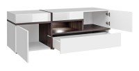 Ensemble 4 meubles de salon collection CRISS avec LEDS intégrés. Couleur blanche et finitions chêne.