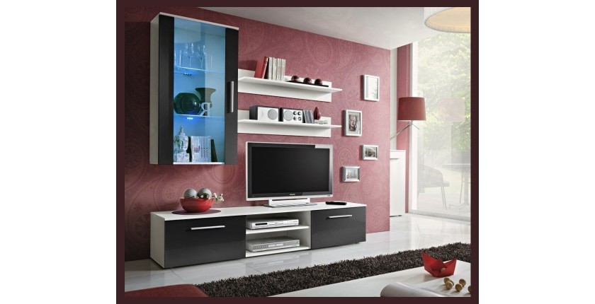 Meuble TV GALINO E design, coloris blanc et noir. Meuble moderne et tendance pour votre salon.