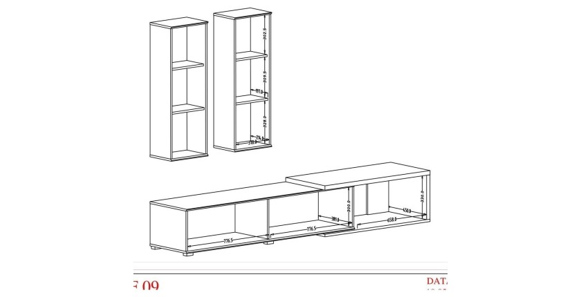 Composition de 3 meubles design pour salon couleur blanc et chêne collection HARLEM