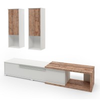 Composition de 3 meubles design pour salon couleur blanc et chêne collection HARLEM