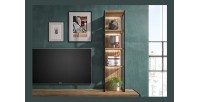 Ensemble de 6 meubles de salon style industriel coloris épicéa et noir. Collection ZOLA