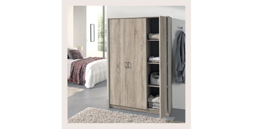 Garde Robe REY, armoire 3 portes idéal pour votre entrée, votre buanderie ou votre sdb