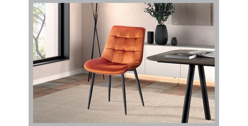 Chaise en velours de salle à manger avec pieds en métal orange KALI
