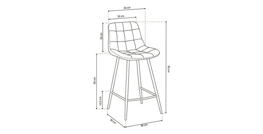 Chaise de comptoir 'Jute' Velours Taupe, dimensions : H95 x L46 x P36 cm