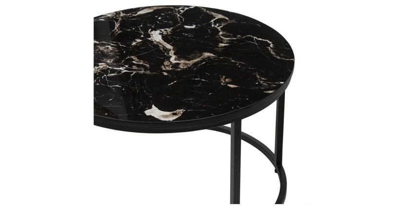 Table basse collection NAZARI. Meuble type CONTEMPORAIN. Pierre aspect marbre noir.