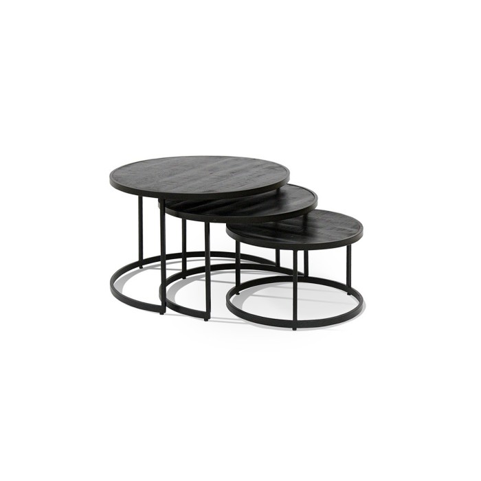 Table basse gigogne ronde noir collection LENOX. Meuble style industriel